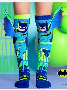 Batman NWT Kids Knee-High Superhero Socks in Neon Blue & Lime